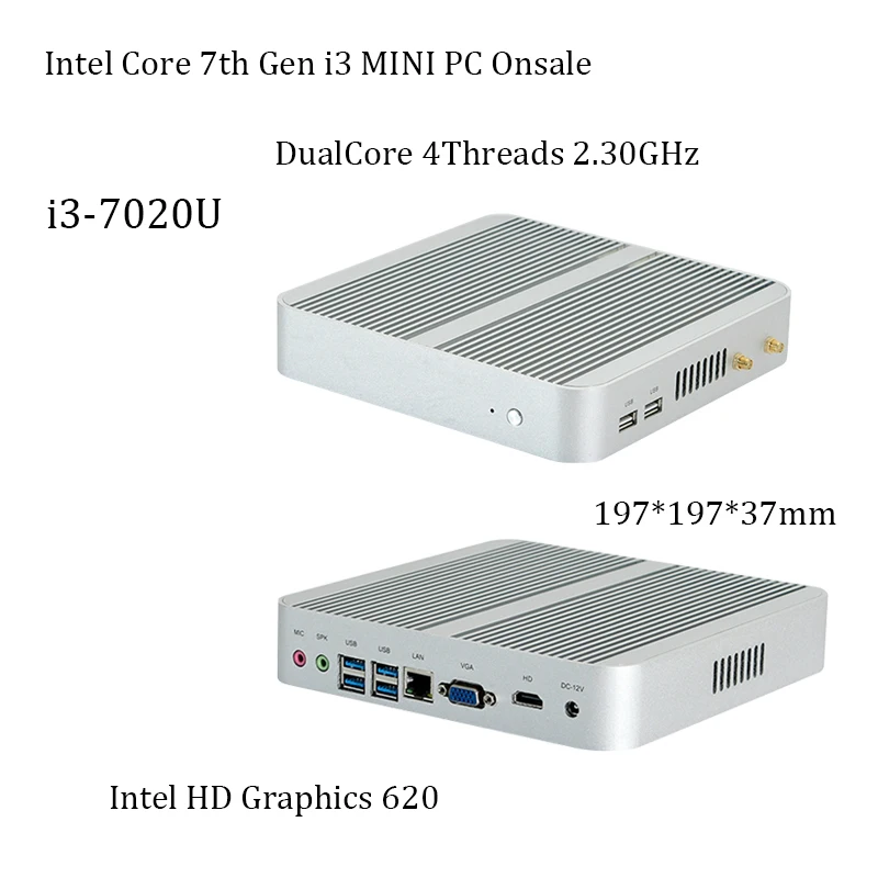 7Gen Intel core i3 7020Umini pc распродажа intel hd620 win10 4K VGA HDMI мини неттоп Htpc nas сетевое хранилище