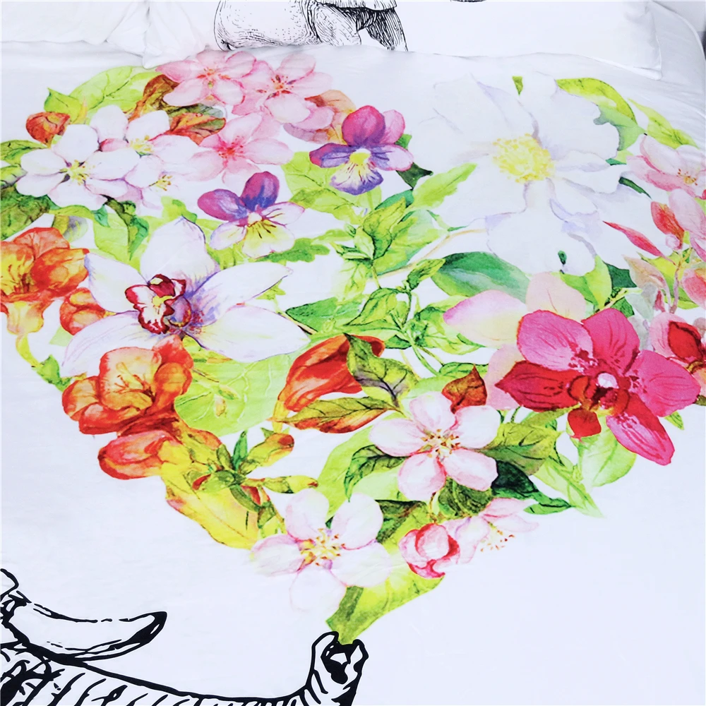 

3Pcs Animal White Brand Bedding Sets Elephant 3D Luxury Duvet Cover Comforter Cover Queen King full Twin Size flowers bedclothes