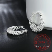 925 silver weave hollow moon hoop earring for women fashion silver jewelry