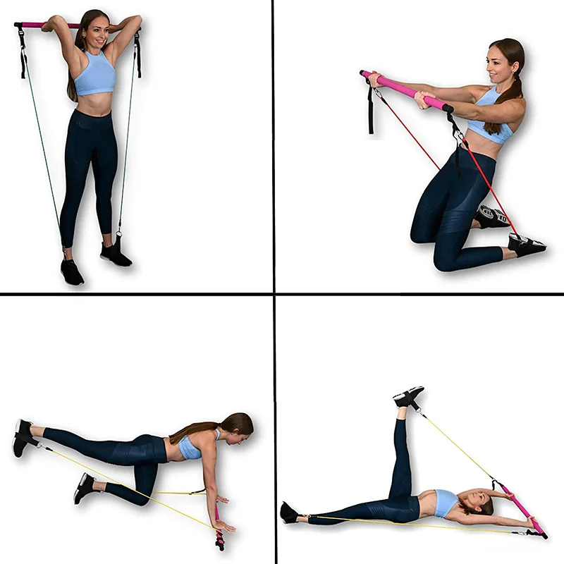 

150LB Fitness Resistance Rubber Band Yoga Elastic Band Bar Set Adjustable Pilates Training Exercise Fitness Equipment Pull Rope