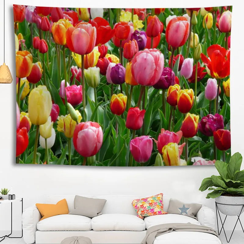 

Custom High Quality Tulips Hanging Tapestry Home Party Decoration Tapestries Photo Background Cloth Table Cloth Wall Tapes