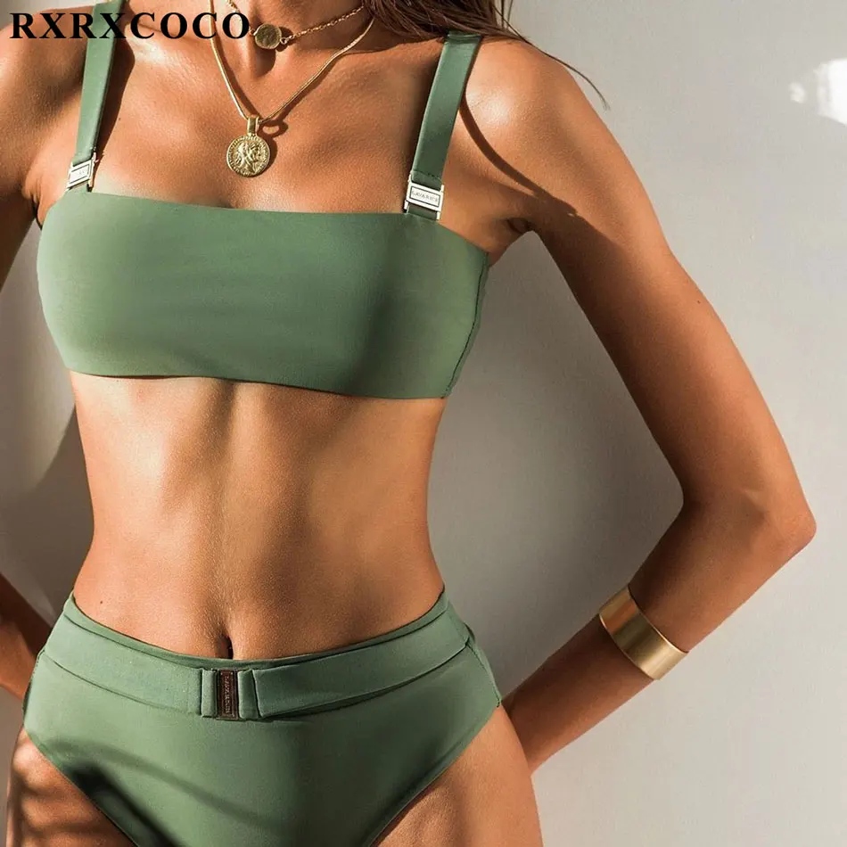 Новый однотонный бикини RXRXCOCO 2019 купальники женский купальник с высокой талией