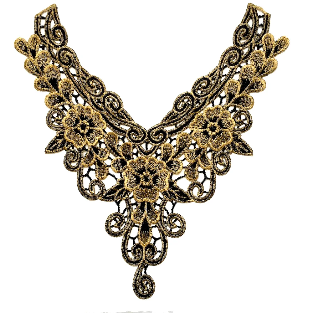 1 шт. V образным вырезом кружево из золотых нитей воротник патч &quotсделай сам&quot