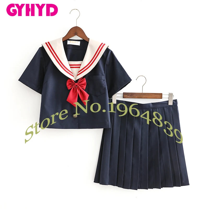 Short Sleeve Set Новое поступление хаки воротник моряка костюм Школьная форма JK школьная Униформа s для девочек, темно-синяя рубашка и юбка костюмы Студенческая Косплэй - Цвет: Short Sleeve Set