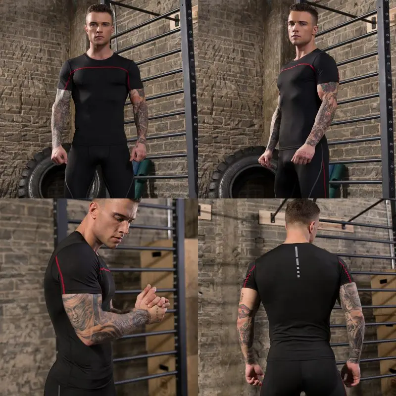 

Men Sport Running Short T-shirt Compression Shirt workout Jogging tshirt Men Train Fitness Jersey Breathable gym shirts