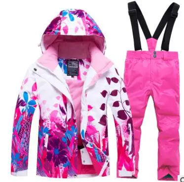 Color 3 Детский лыжный костюм для девочек, куртка для сноуборда, штаны в цветочек, зимняя одежда, брюки, ветронепроницаемая водонепроницаемая Спортивная одежда для катания на лыжах - Цвет: Color 3