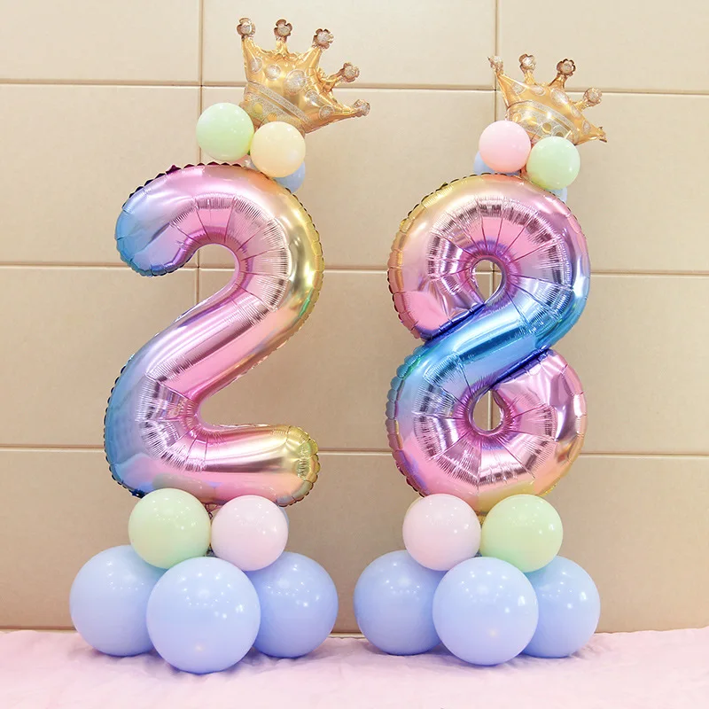 

Воздушные шары из фольги в виде цифр радуги, комплект из 17 шт./компл., 32 дюйма, цифровой шар с короной, украшение для свадьбы, дня рождения