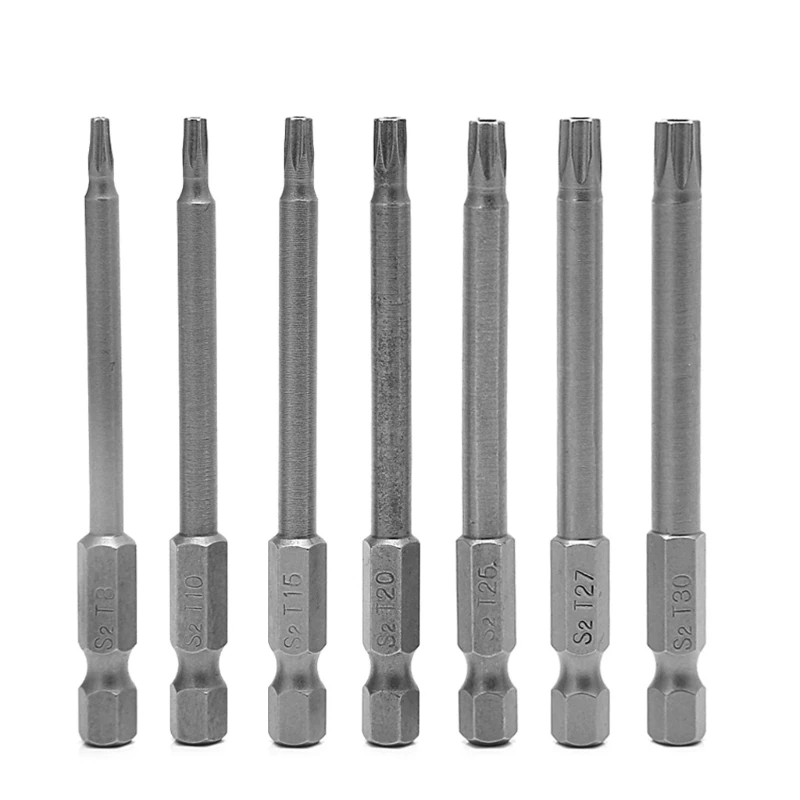 7 шт./компл. 75 мм T8/T10/T15/T20/T25/T27/T30 Магнитная отвертка Torx 1/4 дюйма с шестигранным