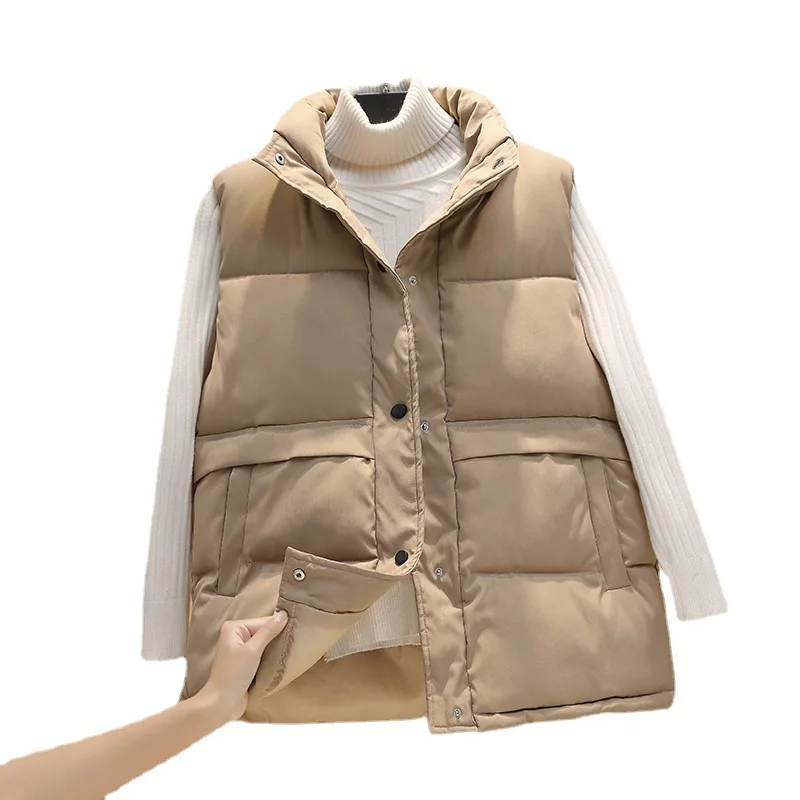 

Женский жилет без рукавов, осенне-зимняя теплая куртка на хлопковом наполнителе, Размер 2XL, женский жилет с воротником-стойкой без рукавов