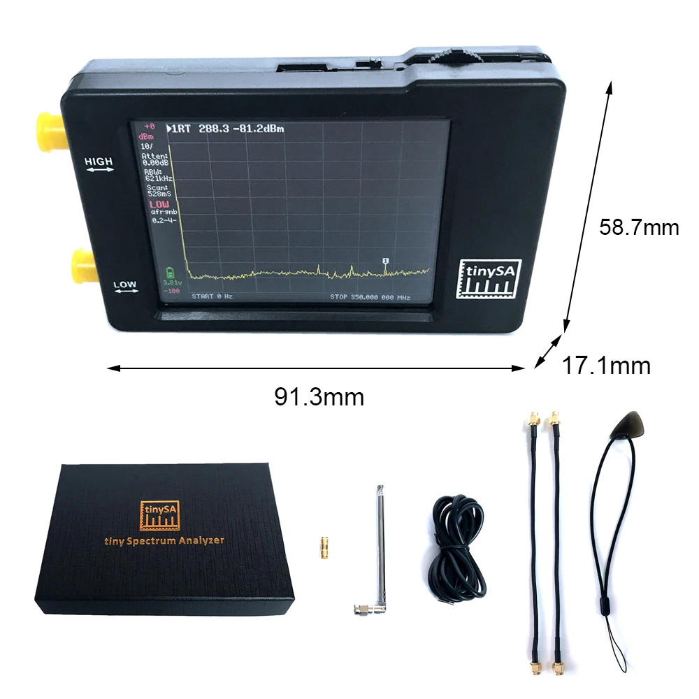 

Tiny Spectrum Analyzer TinySA Handheld Two Inputs 2.8" Display Touching Screen 100KHz-350MHz Input Frequency With Battery