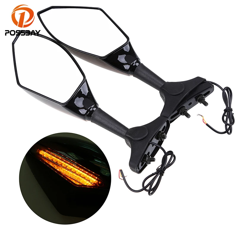Черные мотоциклетные зеркала POSSBAY с лампой указателя поворота для мотоцикла Honda