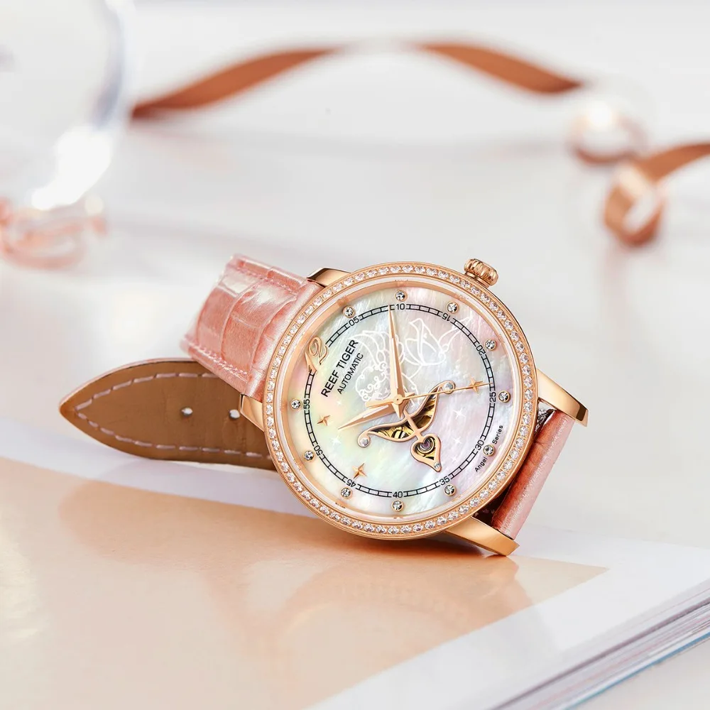 Reef Tiger/RT дизайнерские модные женские часы Reloj Mujer с бриллиантовым циферблатом
