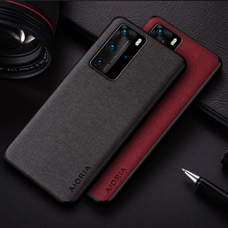 

Case for Huawei P40 Pro P40 Lite E coque new simple design solid color textile Leather shockproof protective Back Cover funda