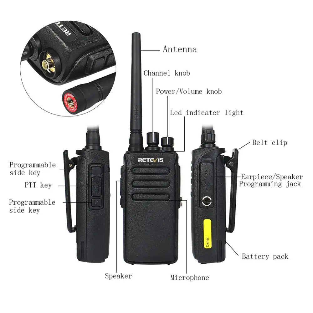 5 шт. DMR RETEVIS RT81 10 Вт IP67 Пыленепроницаемая Водонепроницаемая рация 32CH UHF шифрование