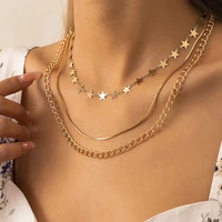 vintage multi layered star choker necklace for women fashion copper blade snake chain statement pendant necklaces charm jewelry