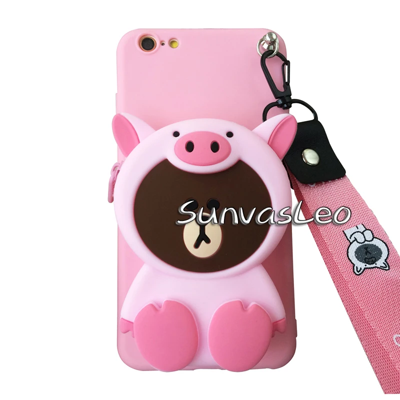Pink Bear Для huawei Honor 8 8X9 9X10 20/Lite Pro 3D Мягкий силиконовый чехол-кошелек с изображением животных из мультфильма чехол-кошелек для телефона с ремешком на цепочке - Цвет: Pink Bear