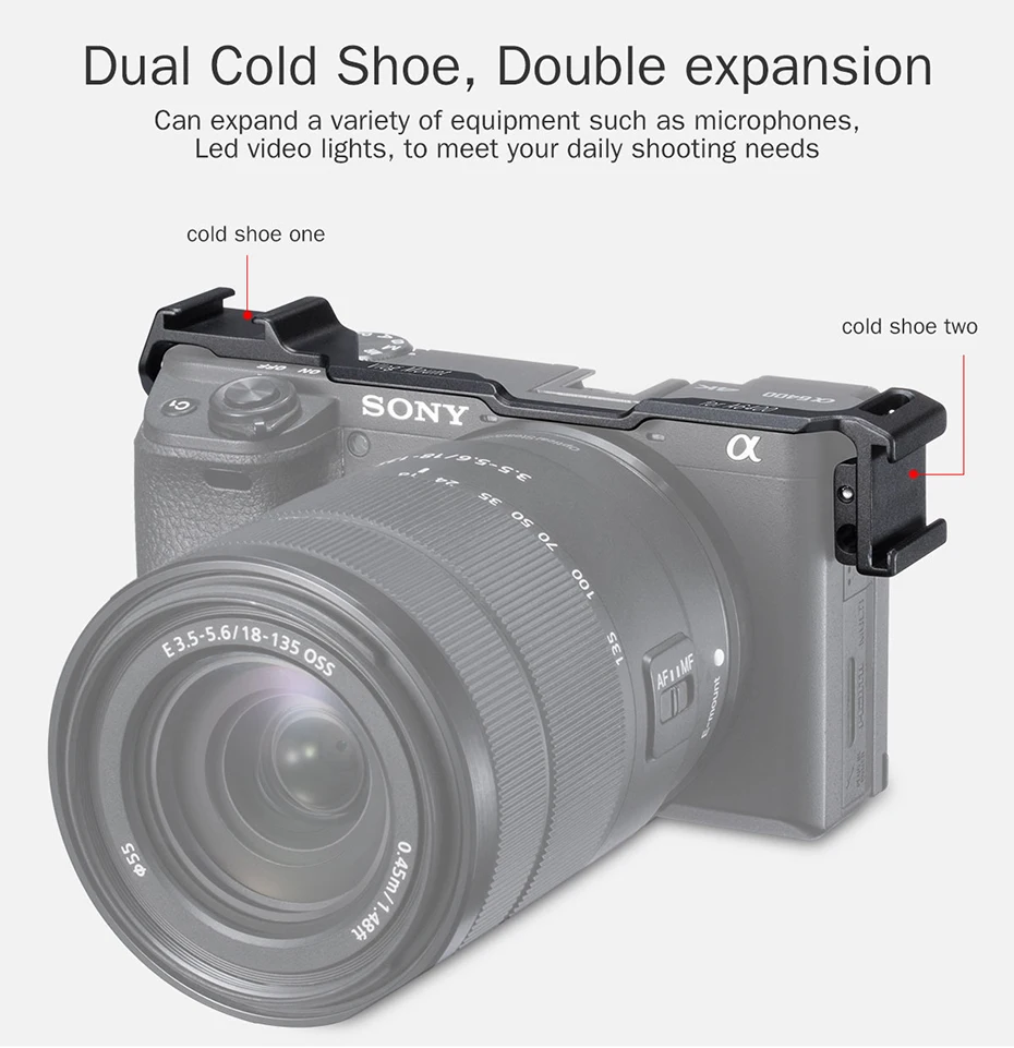 UURig двойной Холодный башмак пластина для sony A6400 кронштейн двойной накладной внешний микрофон светодиодный свет для студийной видеосъемки аксессуары