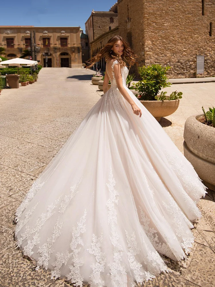 

Hi Shy Bride New simple wedding dress backless sleeveless design chiffon lace bride dresses princess dress plus size tailor-made