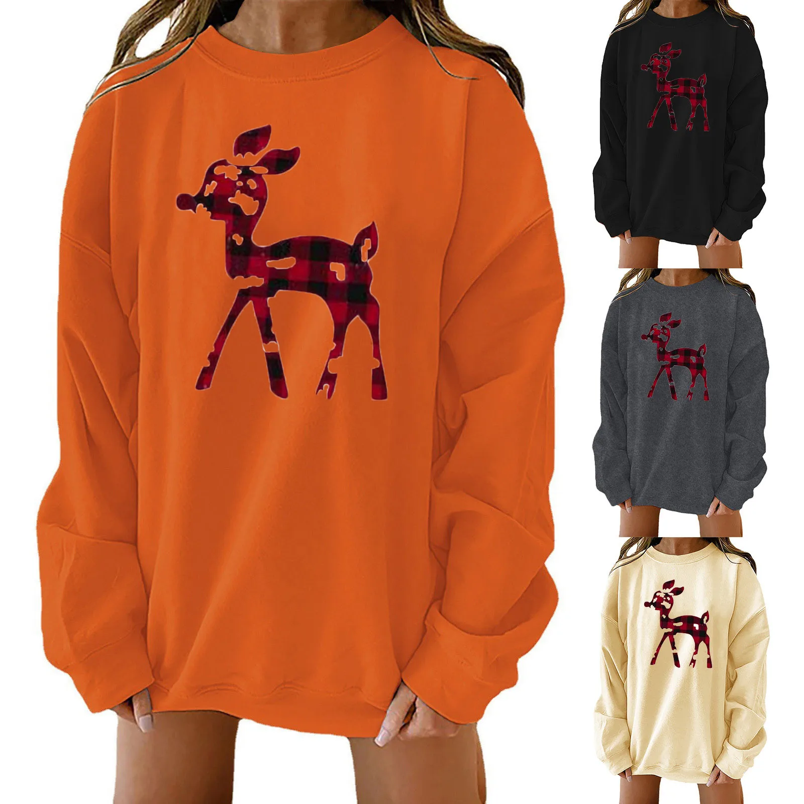 

2021 New Women Hoodies Winter Warm Fashion Christmas EIK Print Casual Loose Poullover Female O Neck Sweatshirt Suéter de navidad