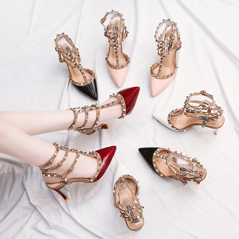 

Женские босоножки с заклепками, роскошные дизайнерские туфли на высоком каблуке, привлекательные офисные классические туфли, весна-лето 2020