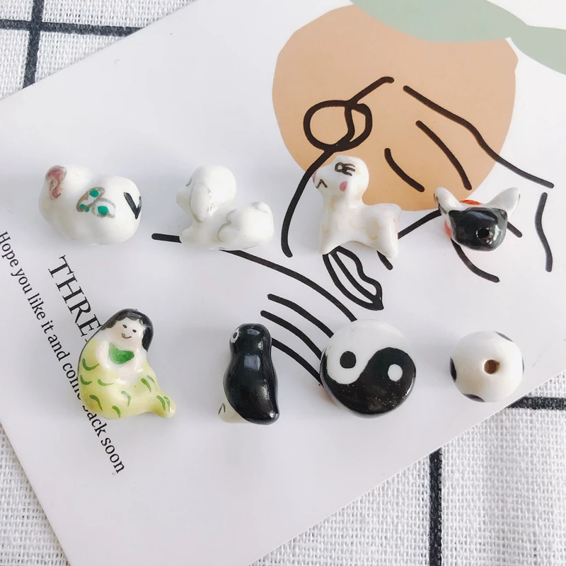 

Cute Cartoon Sheep Puppy Penguin Skull Necklace Pendant Ceramic Color Preserving Hand-Drawn Small Pendant