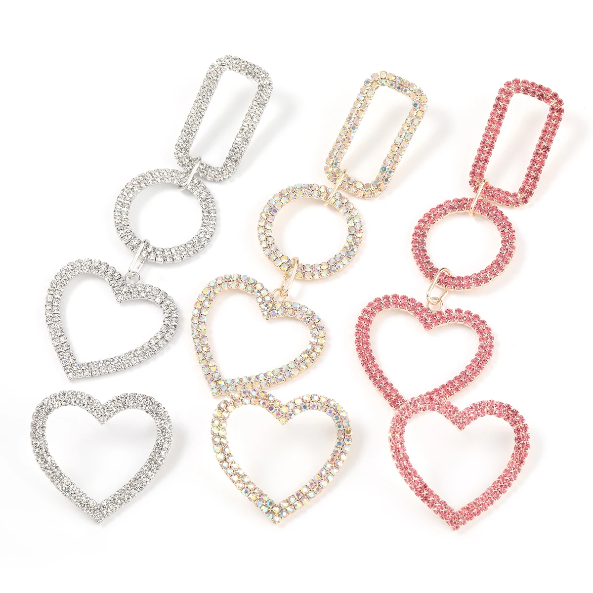 

2021 Popular Metal Rhinestone Heart Shaped Asymmetric Earrings Family Party Shiny Dangle Earrings Women's Charm Jewelry