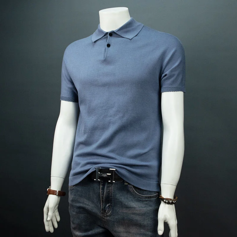 

Fashion New Summer Men Solid Short Sleeve Polos Shirts Smart Casual Ice Silk Polo Homme Male Clothes Lapel Tops W130