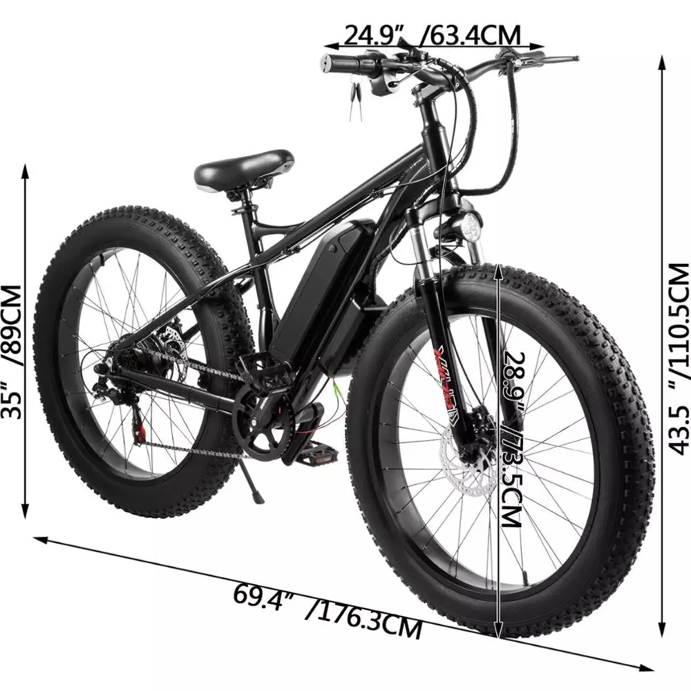 

26 inch Snow Bike Fat Tire Electric Bicycle 48V350W500W 40-50km Motorcycle Ebike 26*4.0 Tyre Lithium Battery 12A Fast delivery