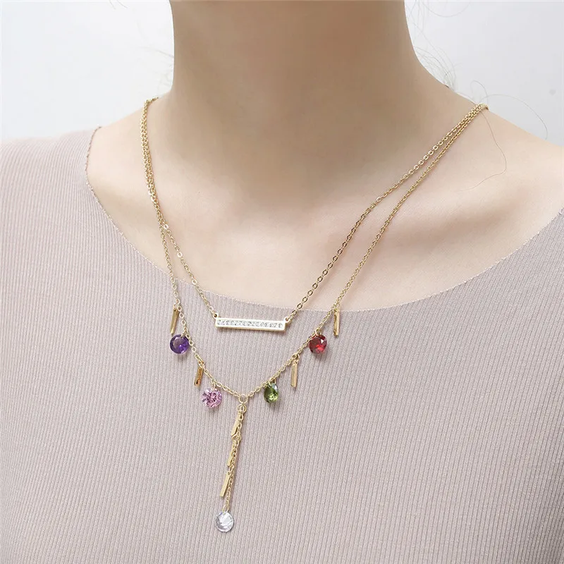 Комплект из колье и серёг OUFEI многослойного циркония нержавеющей стали |