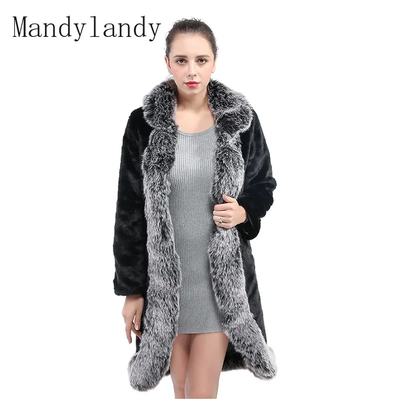 

Mandylandy Faux Fur Warm Coat Winter Long Sleeve Cardigan Turn-down Collar Coat Women's Casual Solid Color Stitching Loose Coat