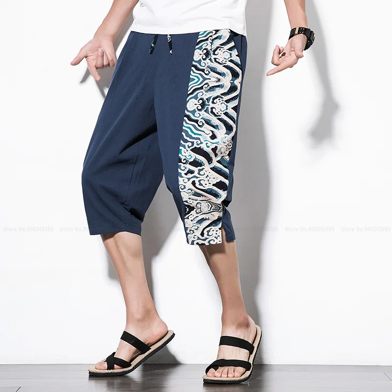 

Chinese Style Dragon Embroidery Cotton Linen Harem Short Pants Retro Japanese Harajuku Streetwear iamgia pants