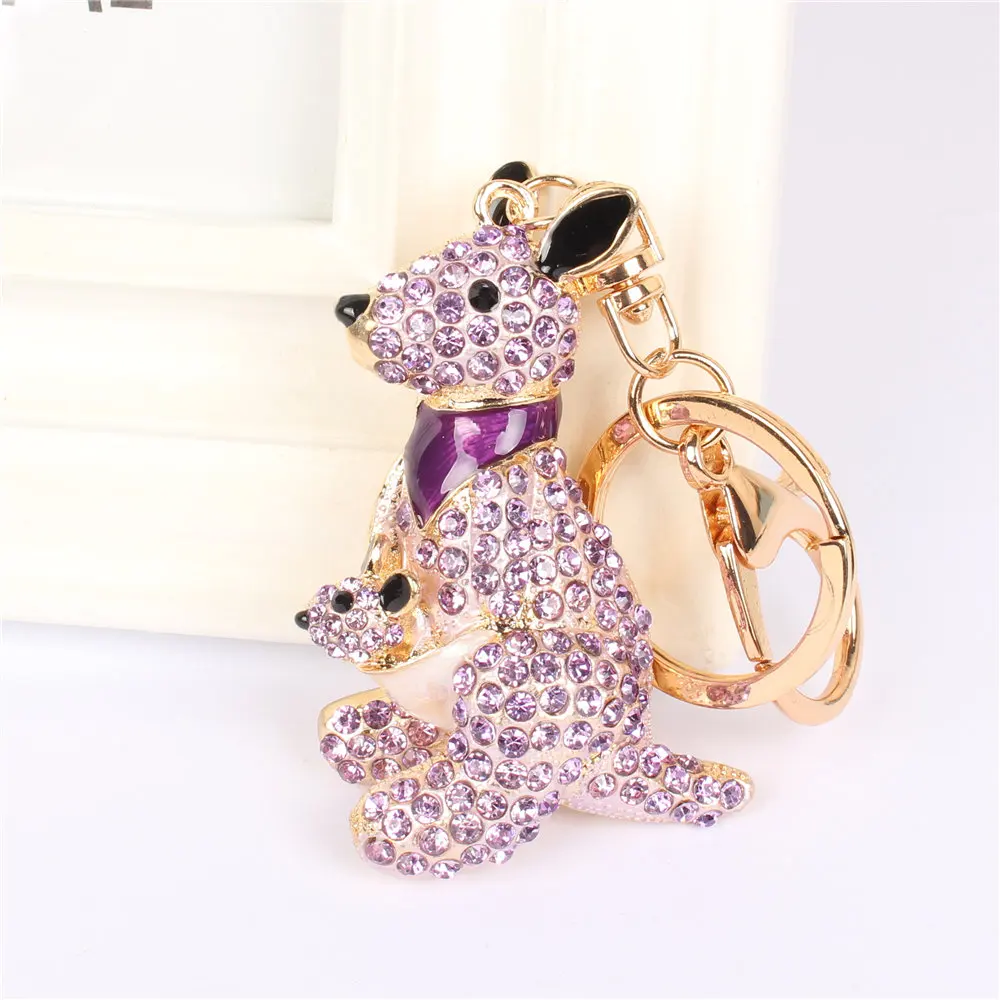 Purple Прекрасный кенгуру крыса брелок для ключей милый кулон с кристаллом для сумки кошелек сумка карки подарок - Цвет: Purple