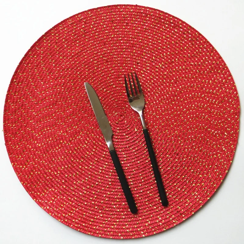 

Round Weave Placemats Fashion PP Dining Table Mat Disc Pads Bowl Pad Coasters Non-Slip Waterproof Table Decoration 4Pcs/lot