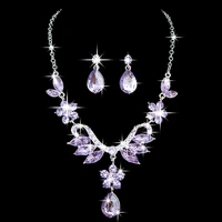 womens party wedding flower water drop pendant necklace earrings jewelry set