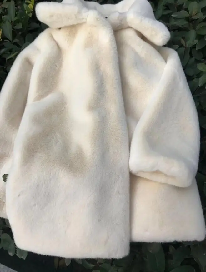 

Vintage Lapel Shaggy Faux Mink Fur Coat Women 2019 New Winter Korea Clothing Keep Warm Fur Jacket Outwear White Ivory