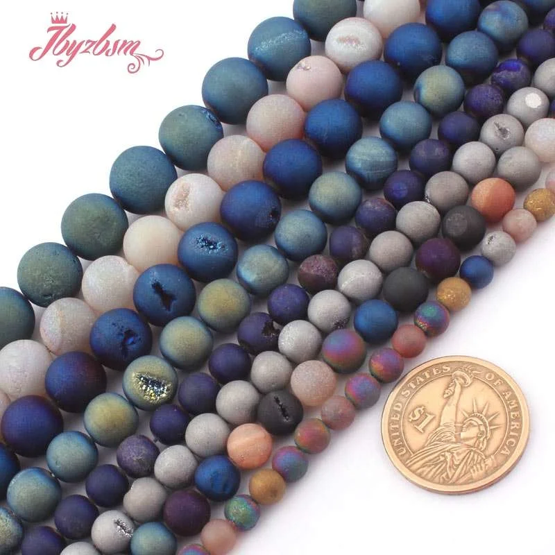 Круглые бусины из драгоценных камней с металлическим покрытием 6 8 10 12 14 мм для