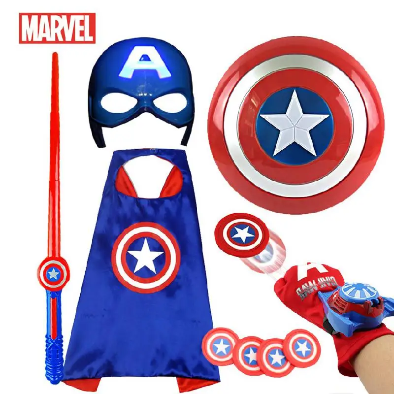 Disfraz de Capitán América de Los Vengadores para niños, superhéroe, juego de rol de Halloween, máscara de escudo Led, espada, lanzador, Juguetes