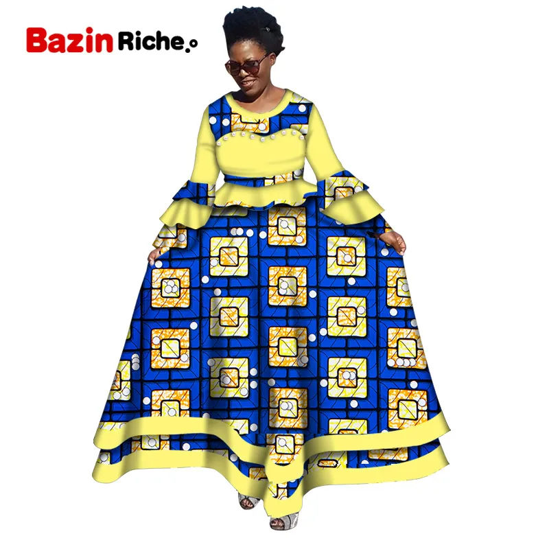 Сезон весна-осень В африканском стиле Одежда в фут Женское Платье макси с длинным