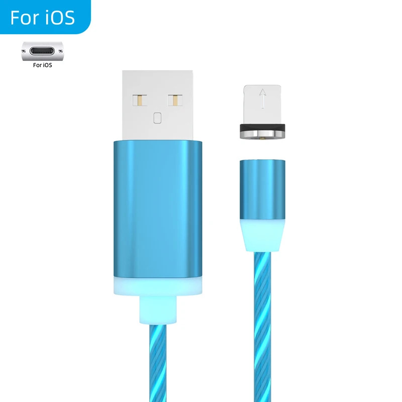 Blue for iPhone Светящееся освещение потока Магнитный usb-кабель для iPhone XR X 7 8 Micro type C зарядное устройство 2.1A Быстрая зарядка магнит зарядка USB-C type-C - Цвет: Blue for iPhone