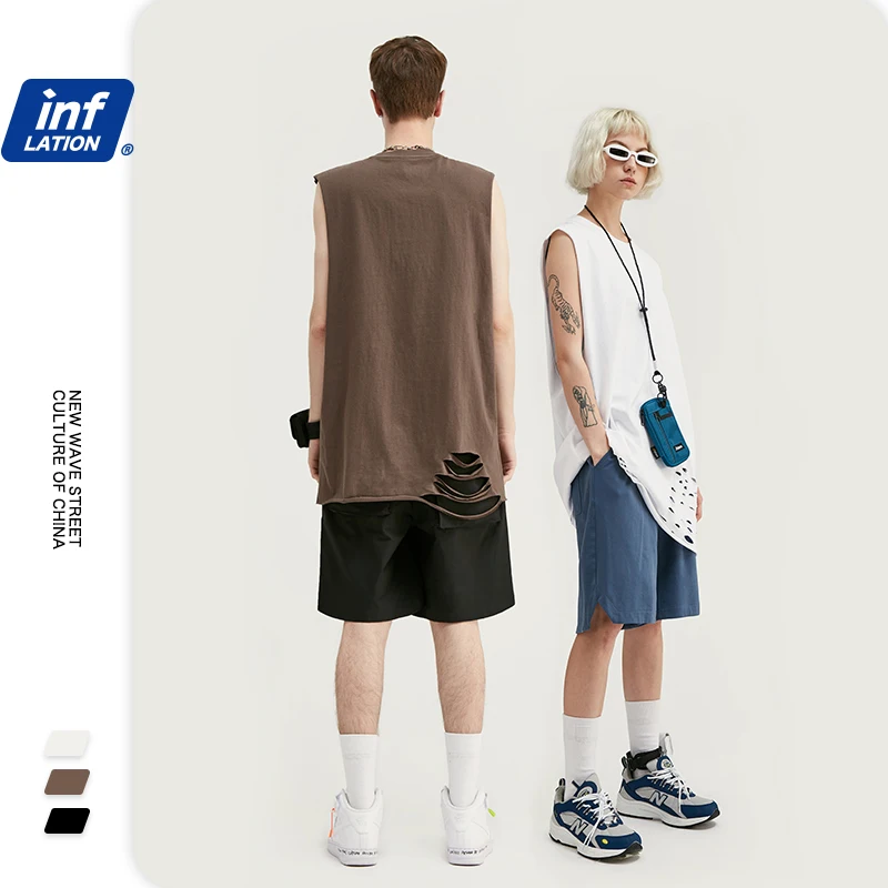 Мужская футболка без рукавов INFLATION повседневная хлопковая Однотонная в стиле хип