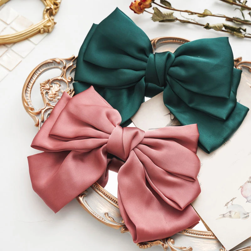 

Fashion Ribbon Hairgrips Big Bow Hairpin For Women Girls Satin Silk Hair Clips Cute Barrette Korean Sweet Hair accessories