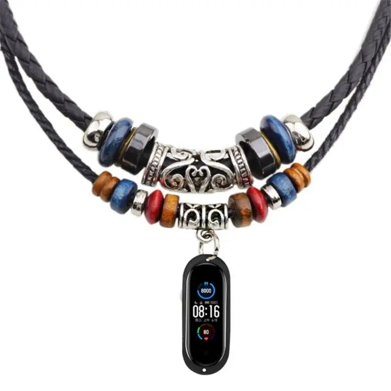 

For Xiao mi Band 5 Silicone Knitted Necklace with Rubber Pendant Holder Cover