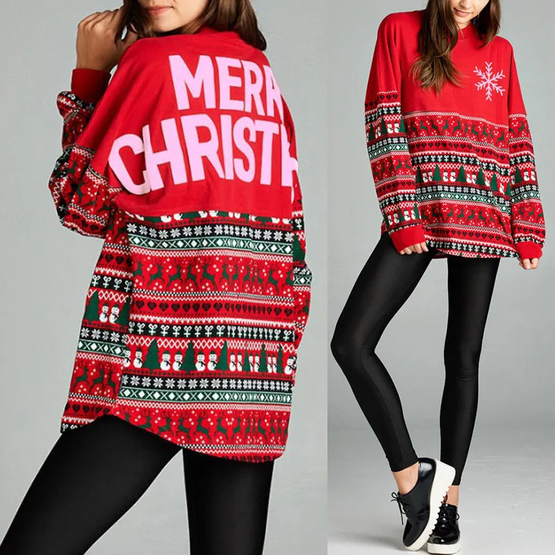 

Womens Merry Christmas Sweatshirts Autumn Spring Long Sleeve Casual Loose Snowman and Letter Printed O-neck Pullover Tops