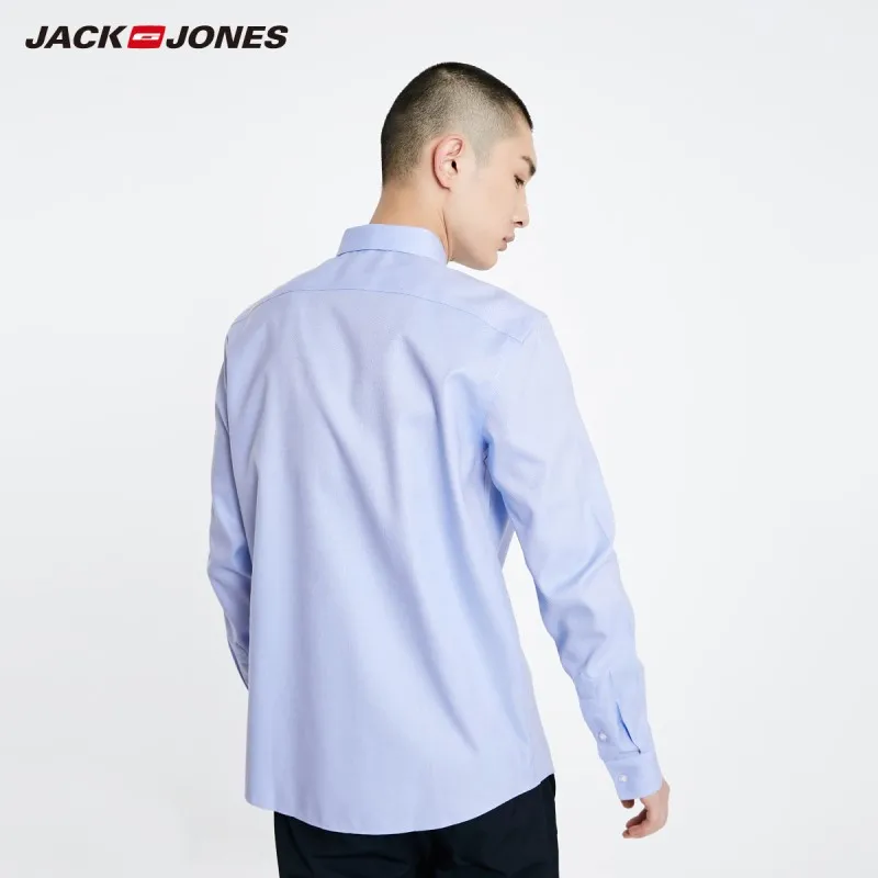 JackJones Men's 100% Cotton Straight Fit Basic Pure Color Pointed Collar Long-sleeved Shirt 219105567 | Мужская одежда
