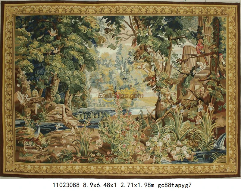 Антикварный французский гобелен редкий обуссон стиль бегун великая волна