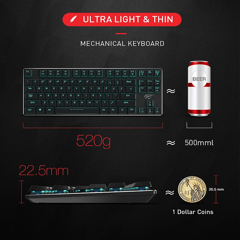 Havit игровая механическая клавиатура с подсветкой Проводная экстра-тонкая и