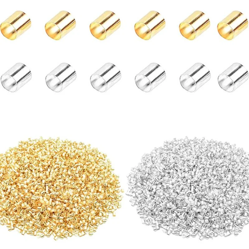 

500pcs Brass Tube Crimp End Spacer Beads Cord End Caps Loose Stopper Beads for Earring Bracelet Necklace DIY Jewelry Making