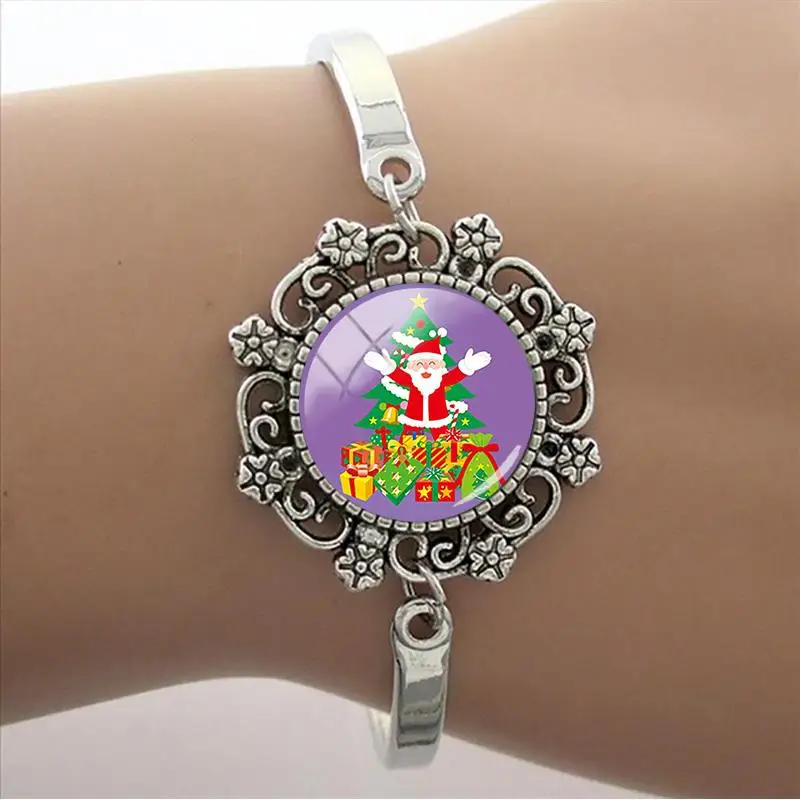 

TAFREE A Old Man Send Present Christmas Charm Bangles Santa Claus Wedding Bracelets 15mm Round Picture Jewelry CM707
