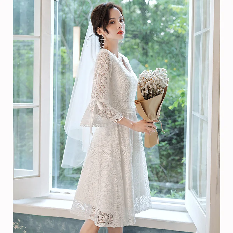 

Women's short evening dress plus size A line V neck lace formal prom event dress white sexy cocktail wedding party dress