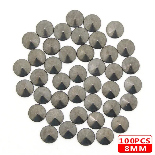 8MM Round Black 100 шт Горячая фиксация шпильки медь звезда квадратный череп стразы железные заклепки для одежды металлические заклепки DIY панк аксессуары для одежды - Цвет: 8MM Round Black